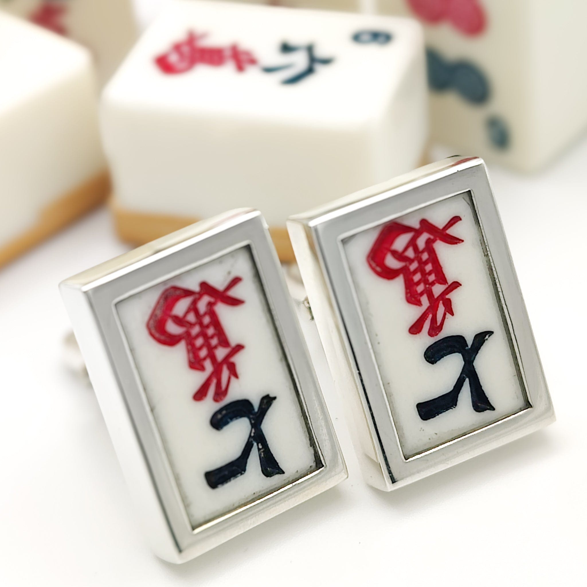 Hepburn and Hughes Mahjong Rectangular Cufflinks | Chinese Game Gift | Sterling Silver