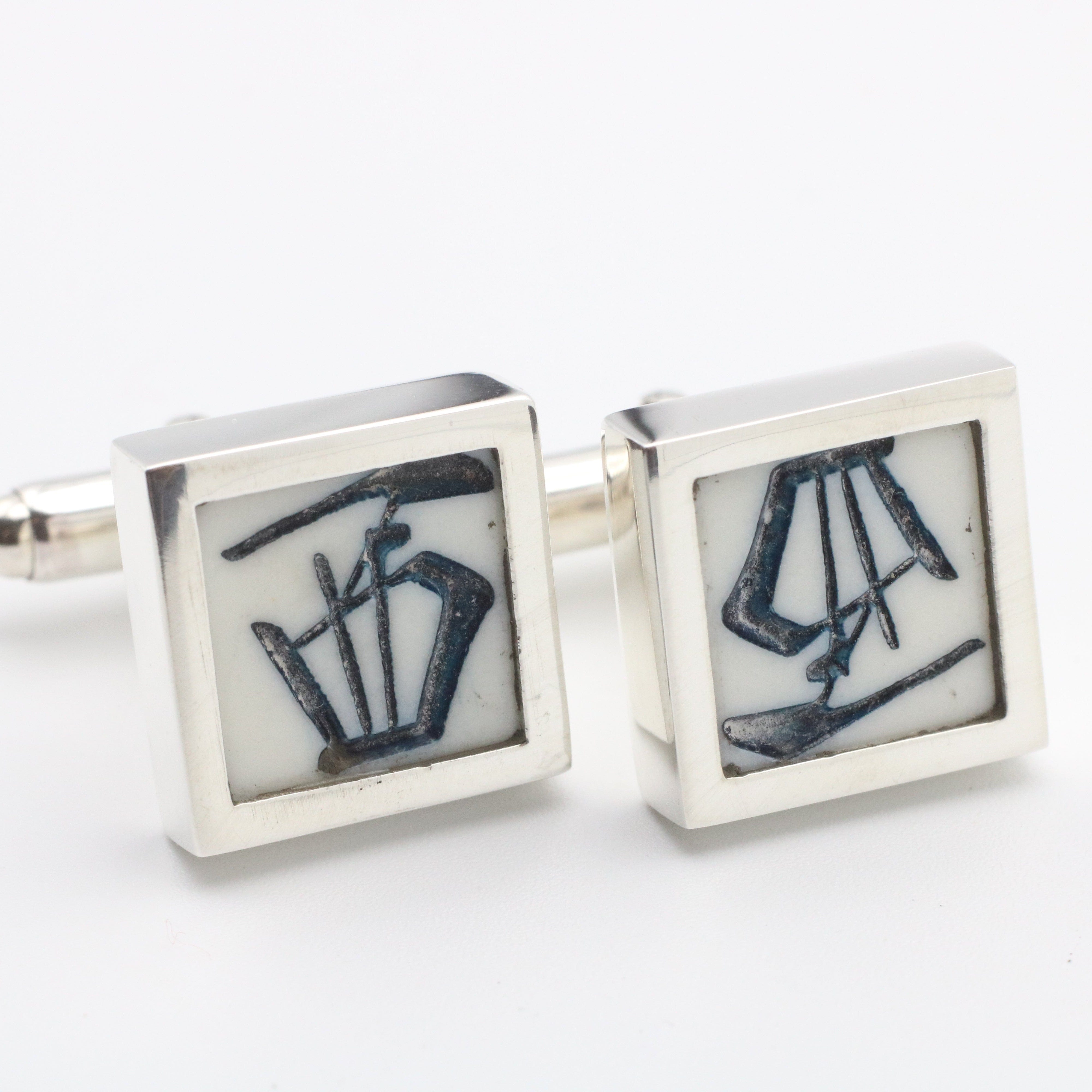 Hepburn and Hughes Mahjong Square Cufflinks | Chinese Game Gift | Sterling Silver