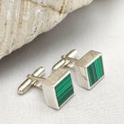 Hepburn and Hughes Malachite Cufflinks | Green Gemstone Cuff Links | Sterling Silver