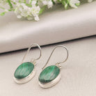 Hepburn and Hughes Malachite Earrings | Oval | Green Gemstone | Sterling Silver