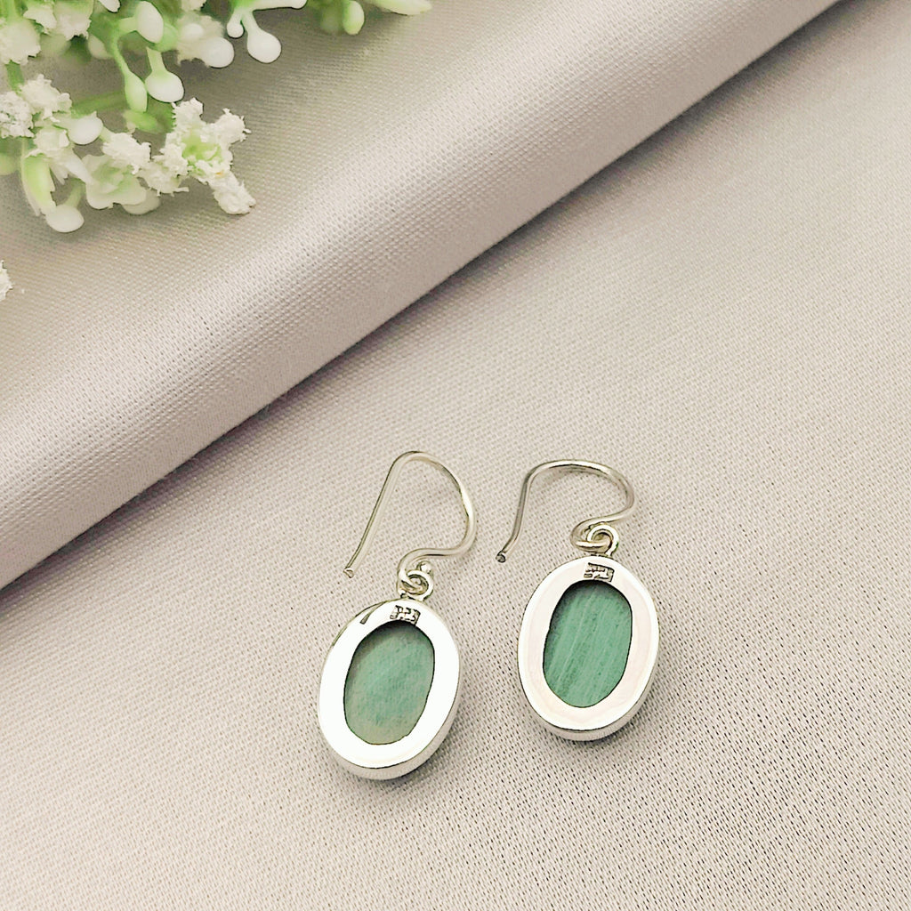 Hepburn and Hughes Malachite Earrings | Oval | Green Gemstone | Sterling Silver