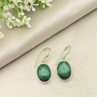 Hepburn and Hughes Malachite Earrings | Oval | Green Gemstone | Sterling Silver