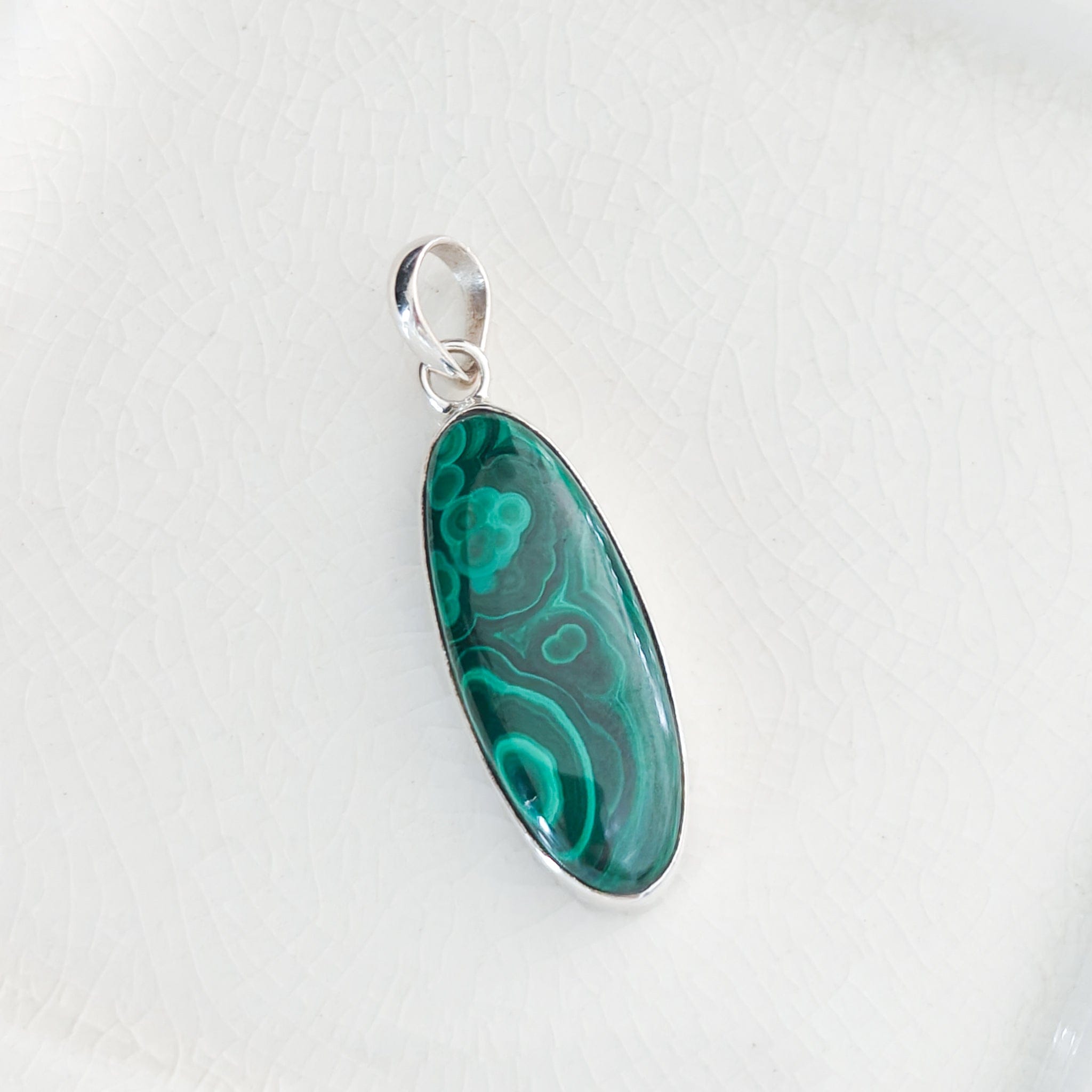 Hepburn and Hughes Malachite Gemstone Pendant in Sterling Silver | 13th Anniversary Gift