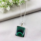 Hepburn and Hughes Malachite Pendant | 20mm Square | Green Gemstone | Sterling Silver