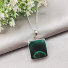 Hepburn and Hughes Malachite Pendant | 20mm Square | Green Gemstone | Sterling Silver