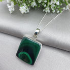 Hepburn and Hughes Malachite Pendant | 20mm Square | Green Gemstone | Sterling Silver