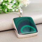 Hepburn and Hughes Malachite Pendant | 20mm Square | Green Gemstone | Sterling Silver