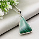 Hepburn and Hughes Malachite Pendant | 27mm triangle | Sterling Silver