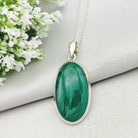 Hepburn and Hughes Malachite Pendant | 45mm Oval | Sterling Silver