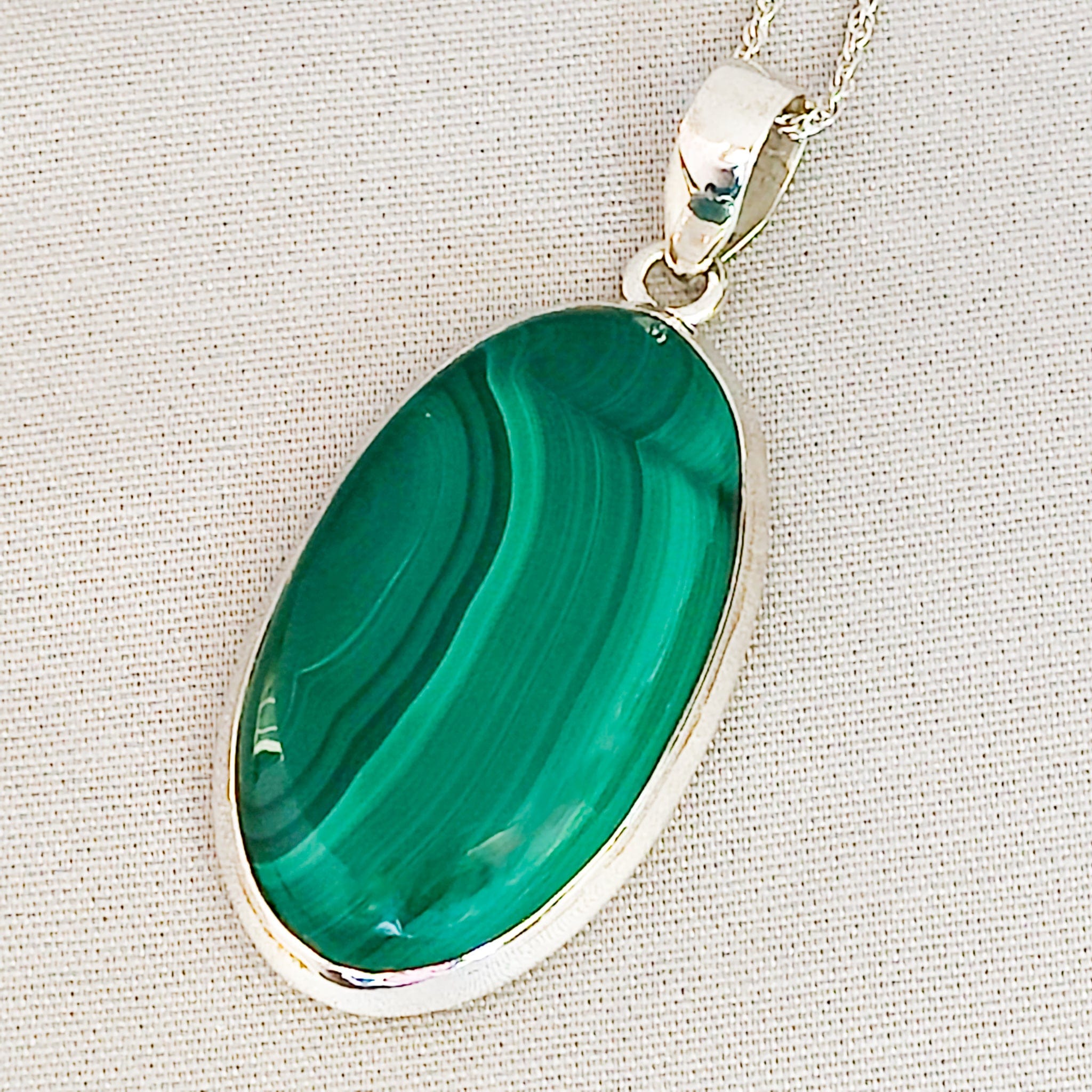 Hepburn and Hughes Malachite Pendant | 45mm Oval | Sterling Silver