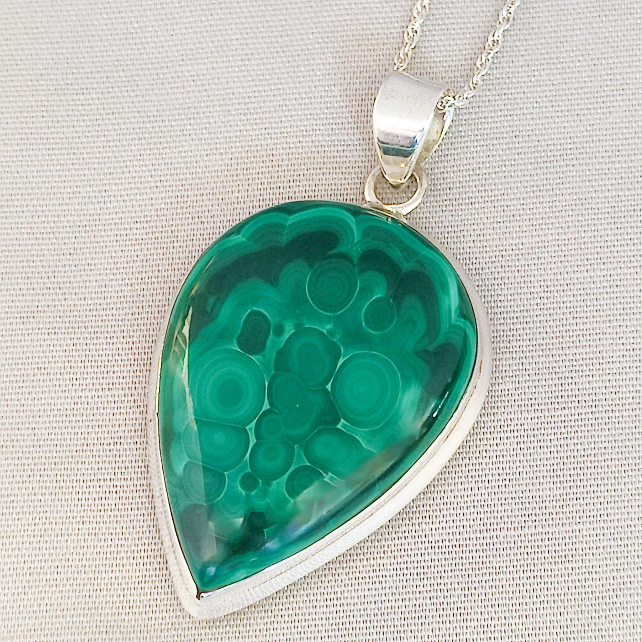 Hepburn and Hughes Malachite Pendant | 45mm teardrop | Sterling Silver