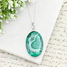 Hepburn and Hughes Malachite Pendant in Sterling Silver | 35mm Oval | 13th wedding anniversary | Sterling Silver