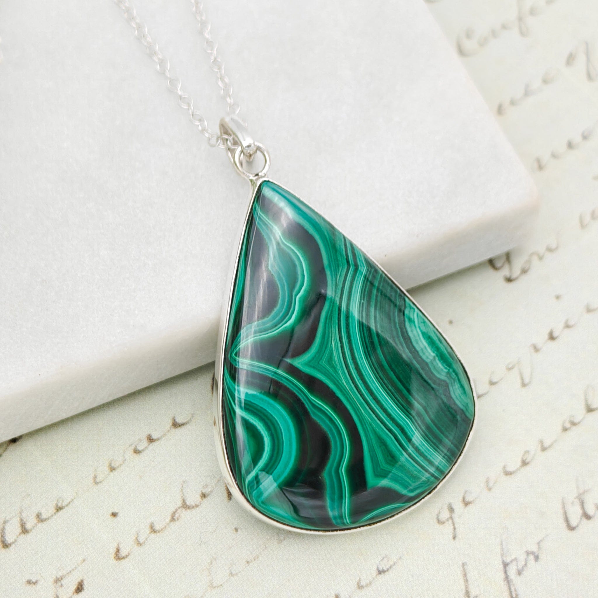 Hepburn and Hughes Malachite Pendant | Teardrop 3 Options | Taurus Gift | Sterling Silver