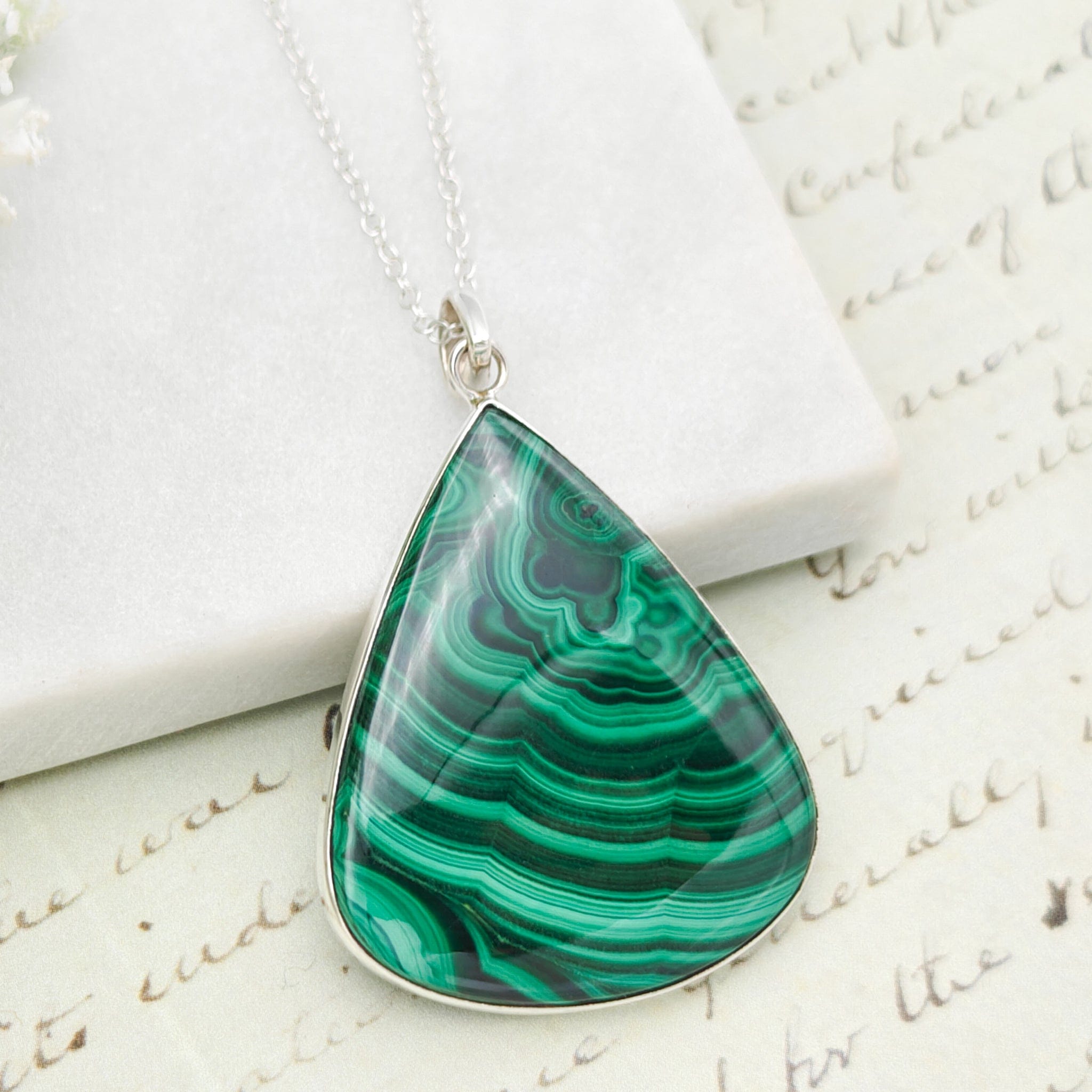 Hepburn and Hughes Malachite Pendant | Teardrop 3 Options | Taurus Gift | Sterling Silver