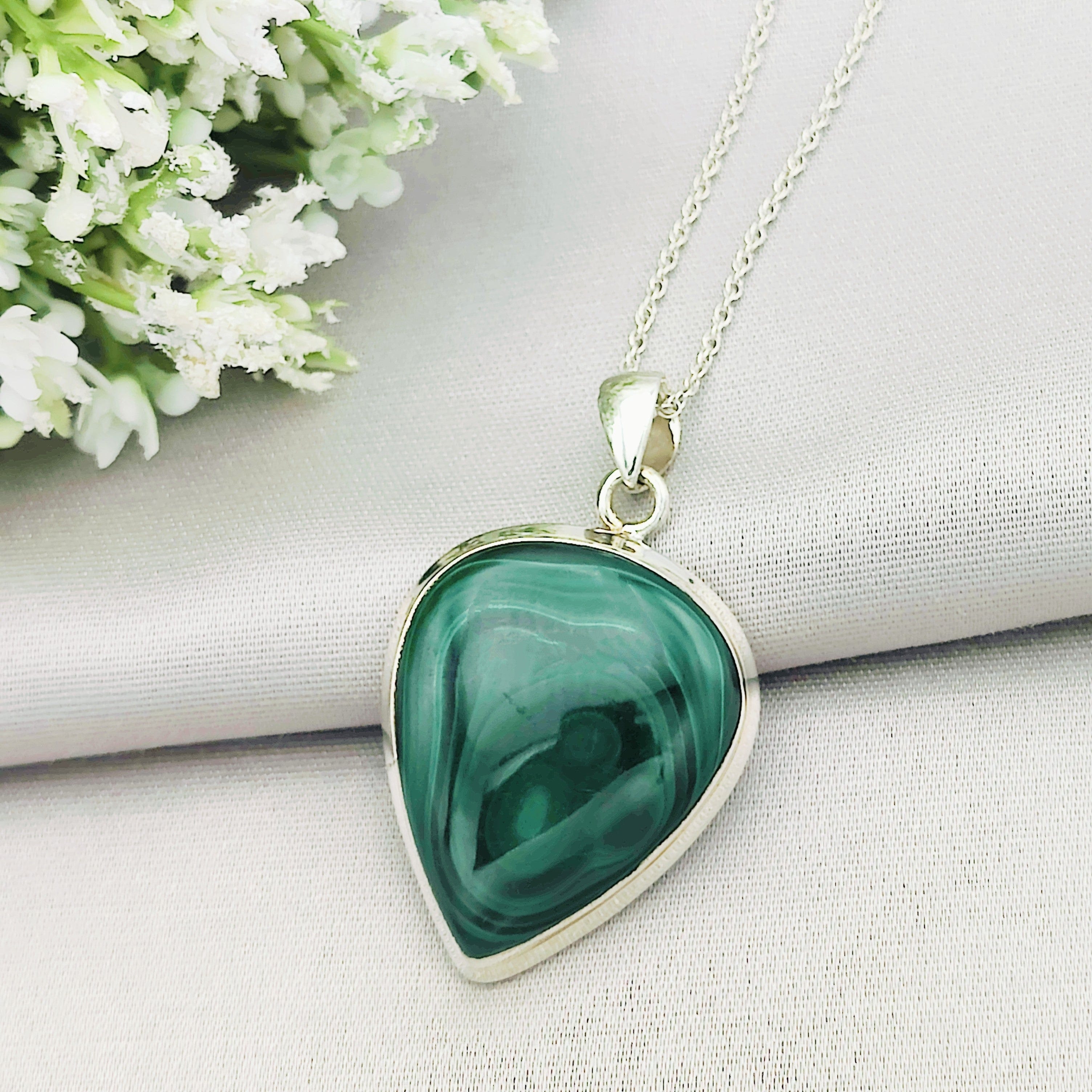 Hepburn and Hughes Malachite Pendant | Teardrop 3 Options | Taurus Gift | Sterling Silver