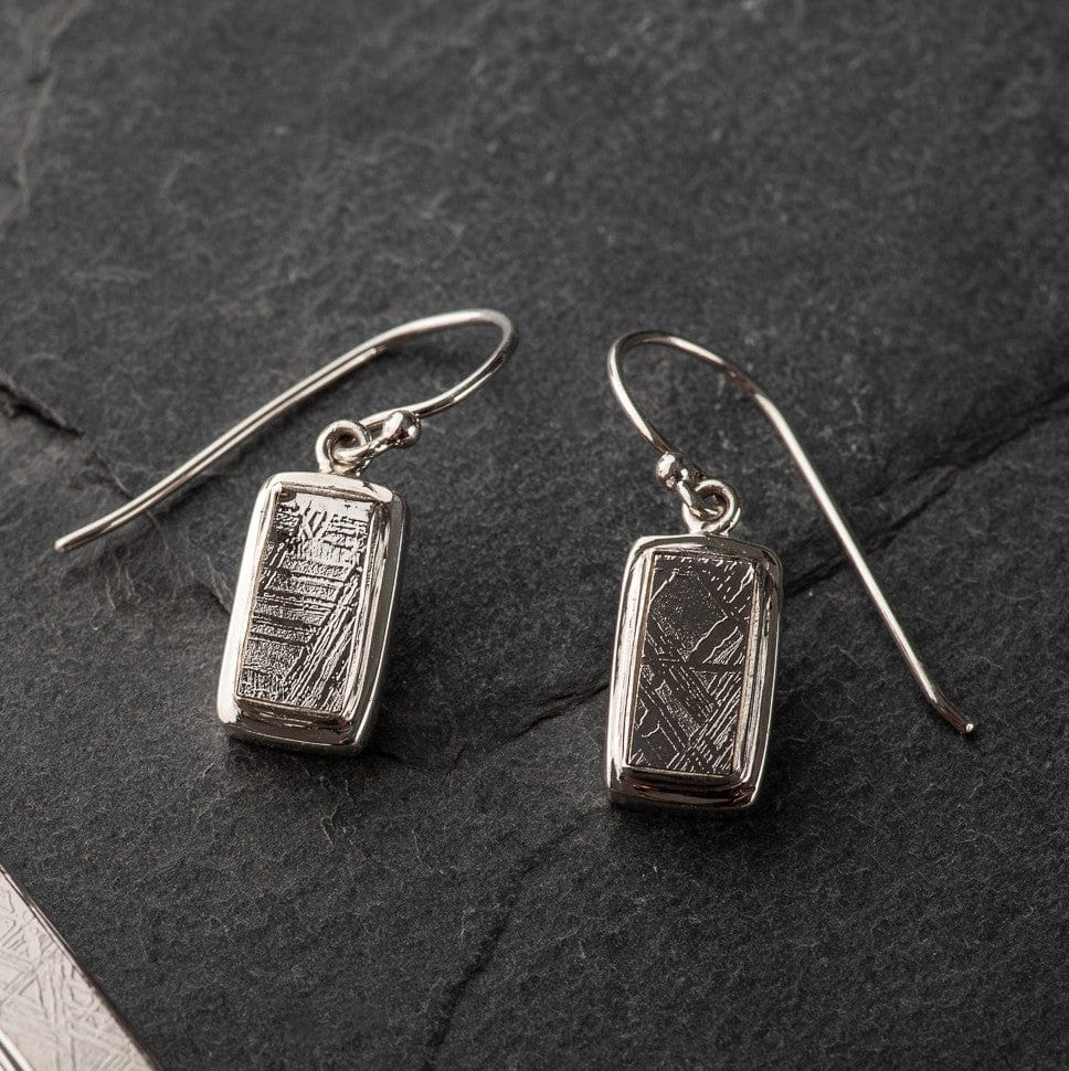 Hepburn and Hughes Meteorite Earrings | 10mm Rectangular drop | Space Gift | Sterling Silver