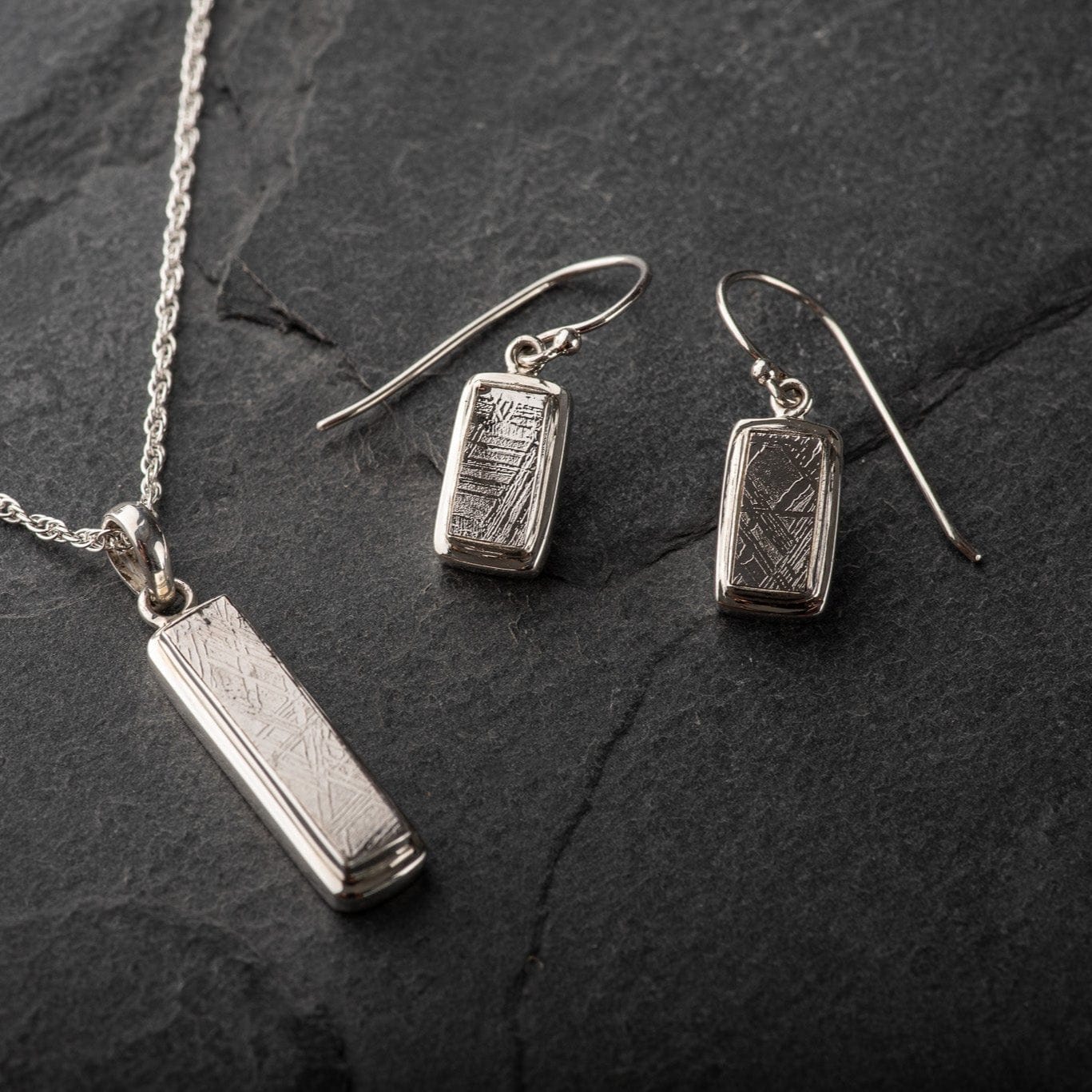 Hepburn and Hughes Meteorite Earrings | 10mm Rectangular drop | Space Gift | Sterling Silver