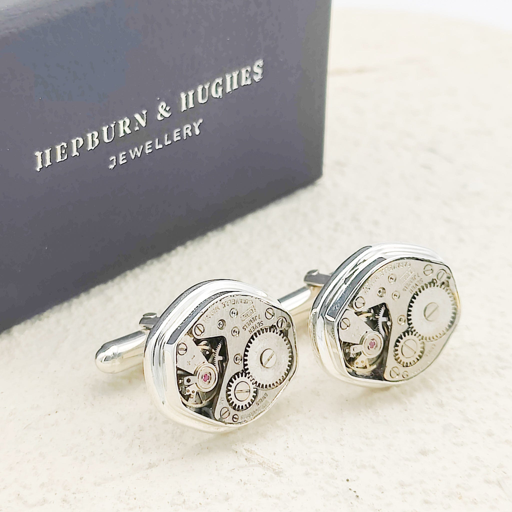 Hepburn and Hughes Mid-Century Watch Movement Cufflinks | Sterling Silver