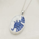 Hepburn and Hughes Minton Pottery Ceramic Pendant | 30mm Oval | Upcycled Blue Willow | Sterling Silver