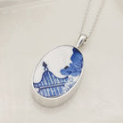 Hepburn and Hughes Minton Pottery Ceramic Pendant | 30mm Oval | Upcycled Blue Willow | Sterling Silver