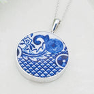 Hepburn and Hughes Minton Pottery Ceramic Pendant | Upcycled Blue Willow | 27mm Circle | Sterling Silver