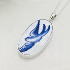 Hepburn and Hughes Minton Pottery Ceramic Pendant | Upcycled Blue Willow | 40mm Oval | Sterling Silver