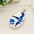 Hepburn and Hughes Minton Pottery Ceramic Pendant | Upcycled Blue Willow | 40mm Oval | Sterling Silver
