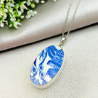 Hepburn and Hughes Minton Pottery Ceramic Pendant | Upcycled Blue Willow | 40mm Oval | Sterling Silver