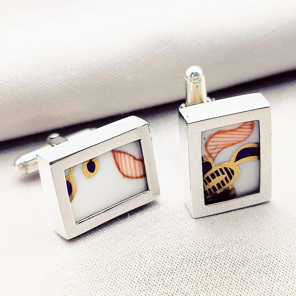 Hepburn and Hughes Minton Pottery Cufflinks | Coloured | Rectangle 20mm x 15mm | Sterling Silver