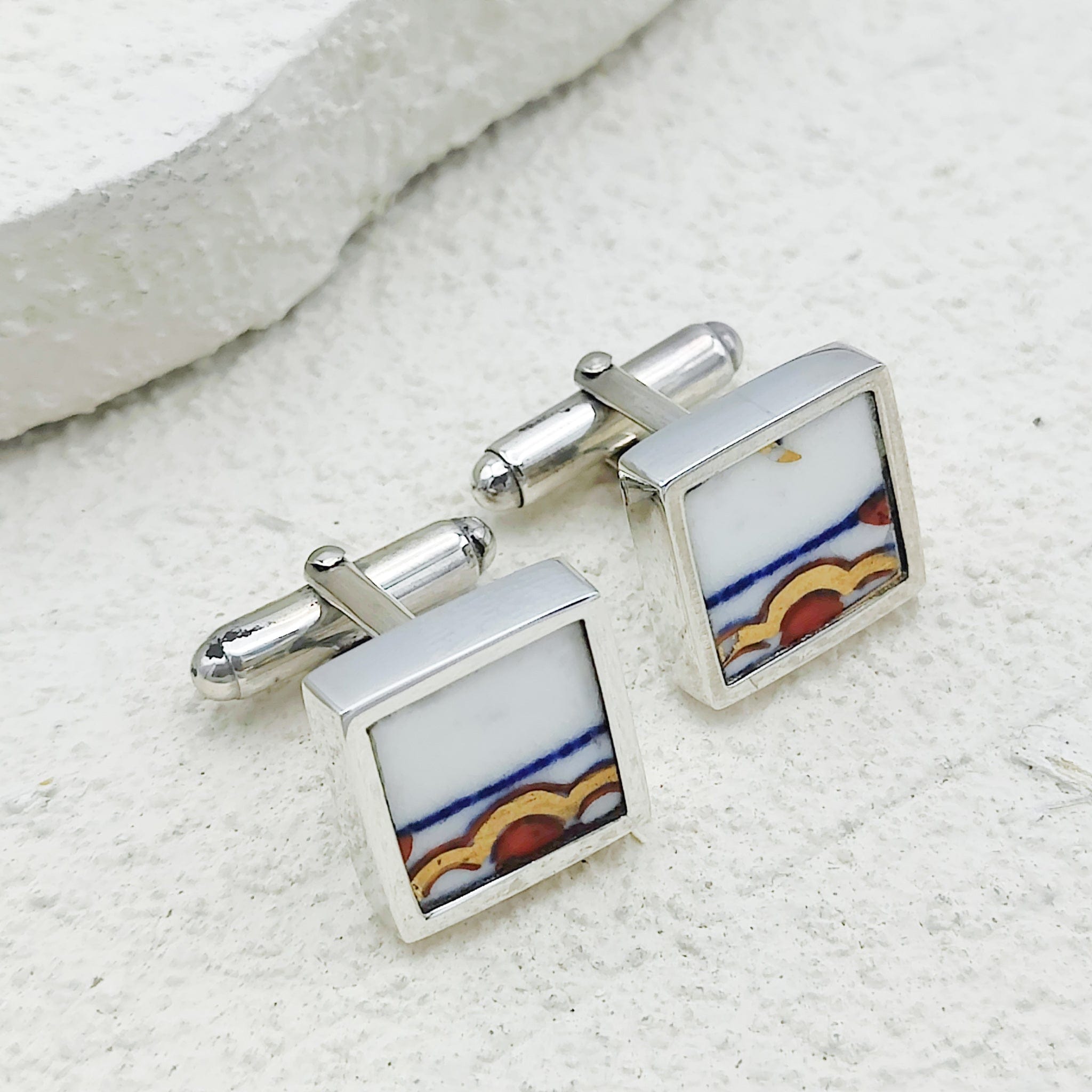 Hepburn and Hughes Minton Pottery Cufflinks | Imariware | Sterling Silver