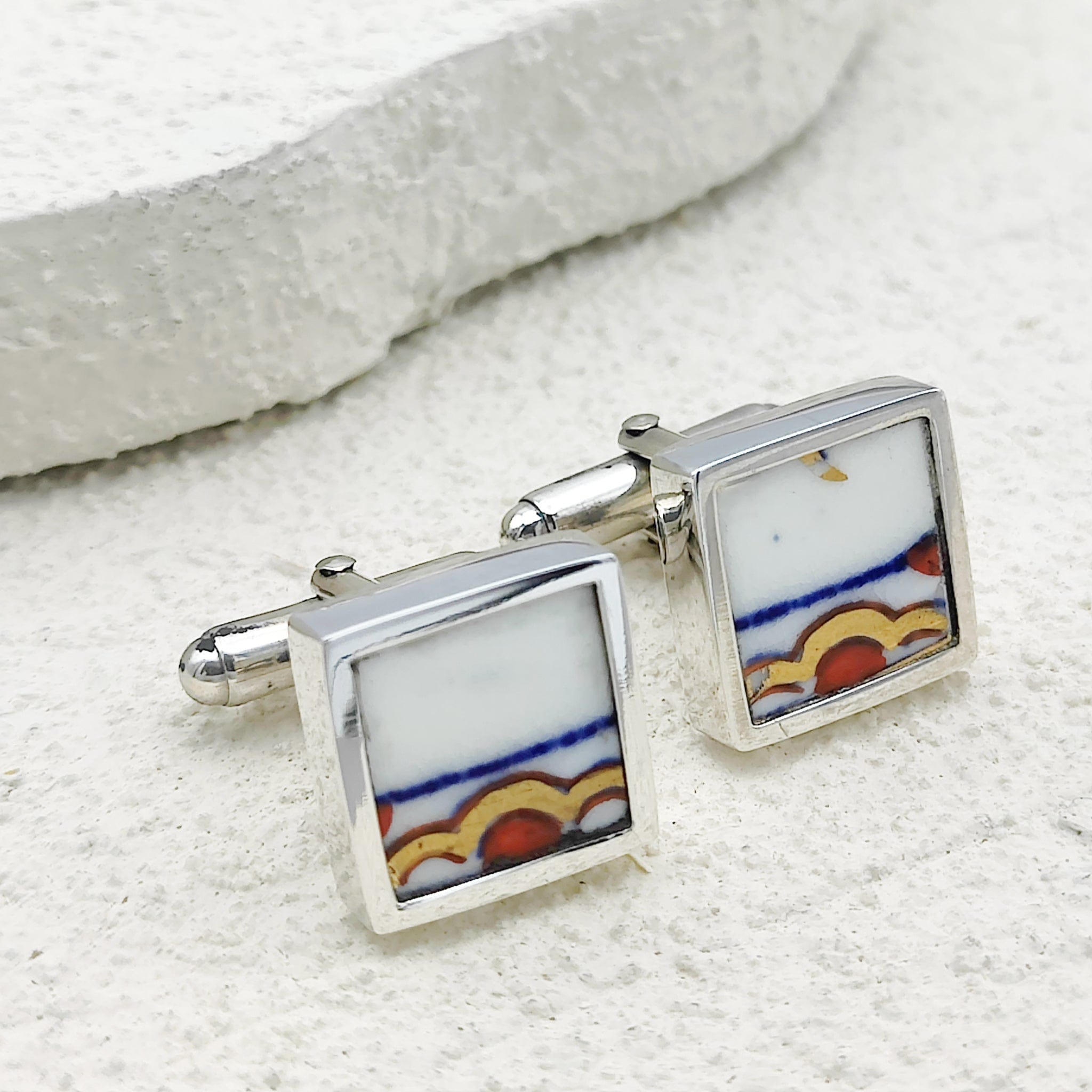 Hepburn and Hughes Minton Pottery Cufflinks | Imariware | Sterling Silver