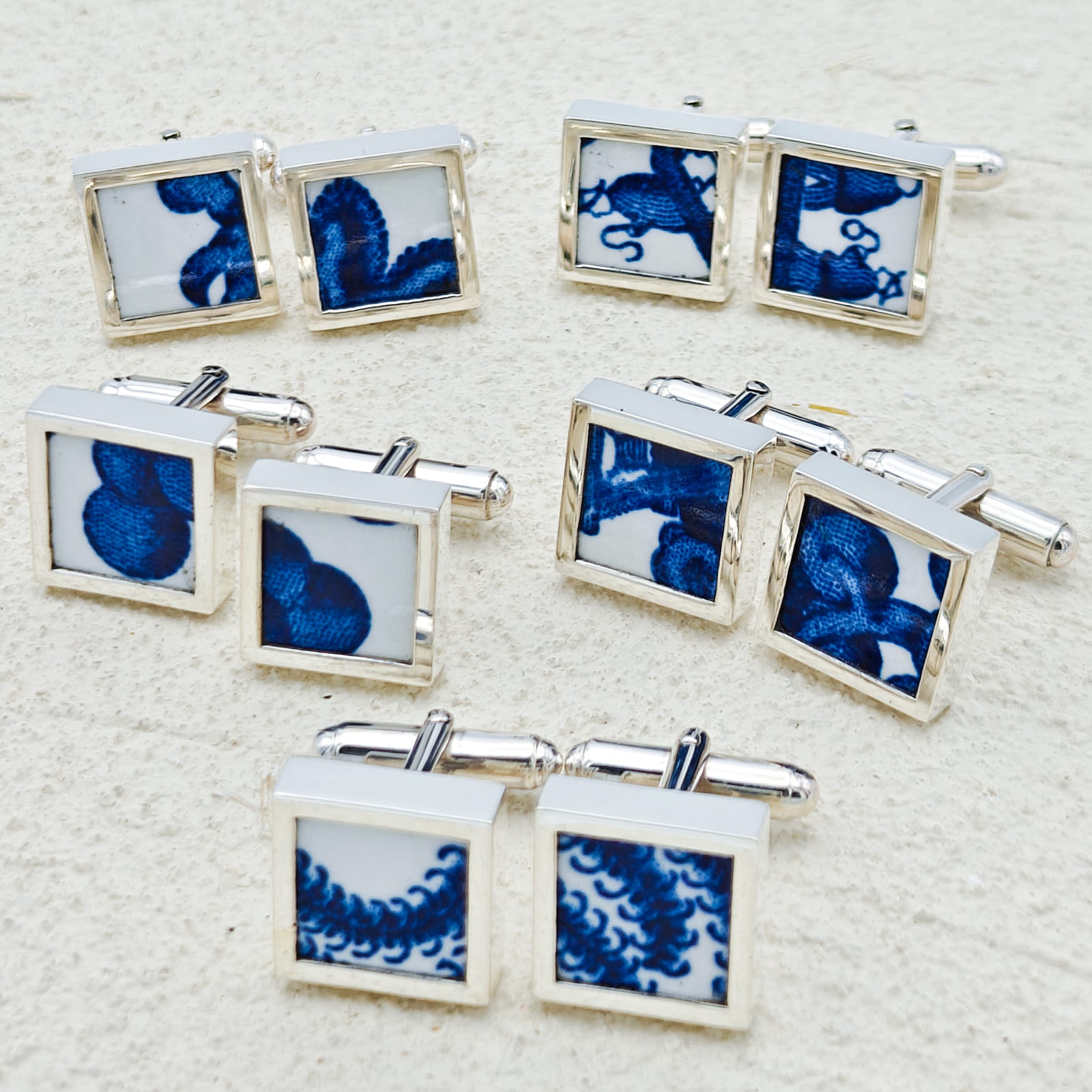 Hepburn and Hughes Minton Pottery Cufflinks | Willow Pattern |  9th Anniversary | Sterling Silver