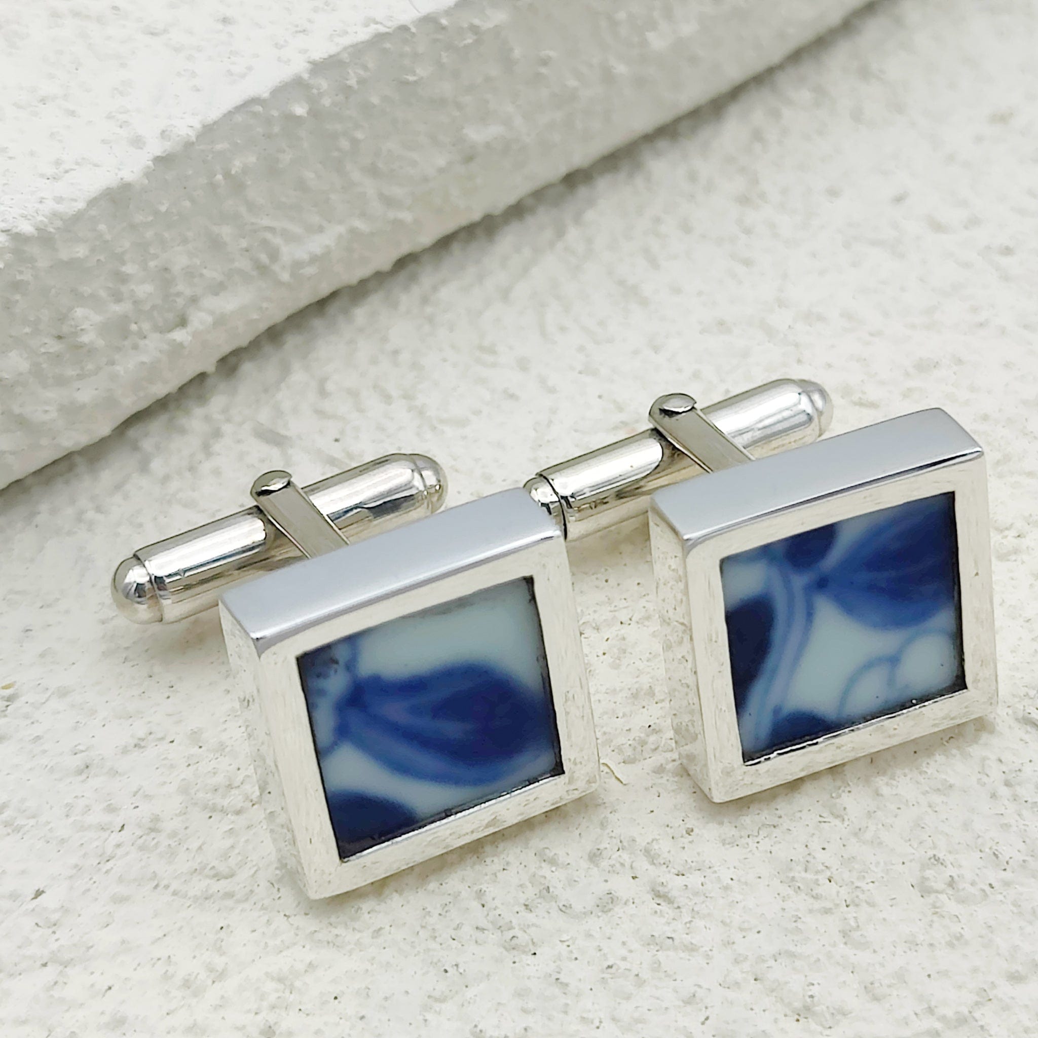 Hepburn and Hughes Minton Pottery Cufflinks | Willow Pattern | 9th Wedding Anniversary | Sterling Silver