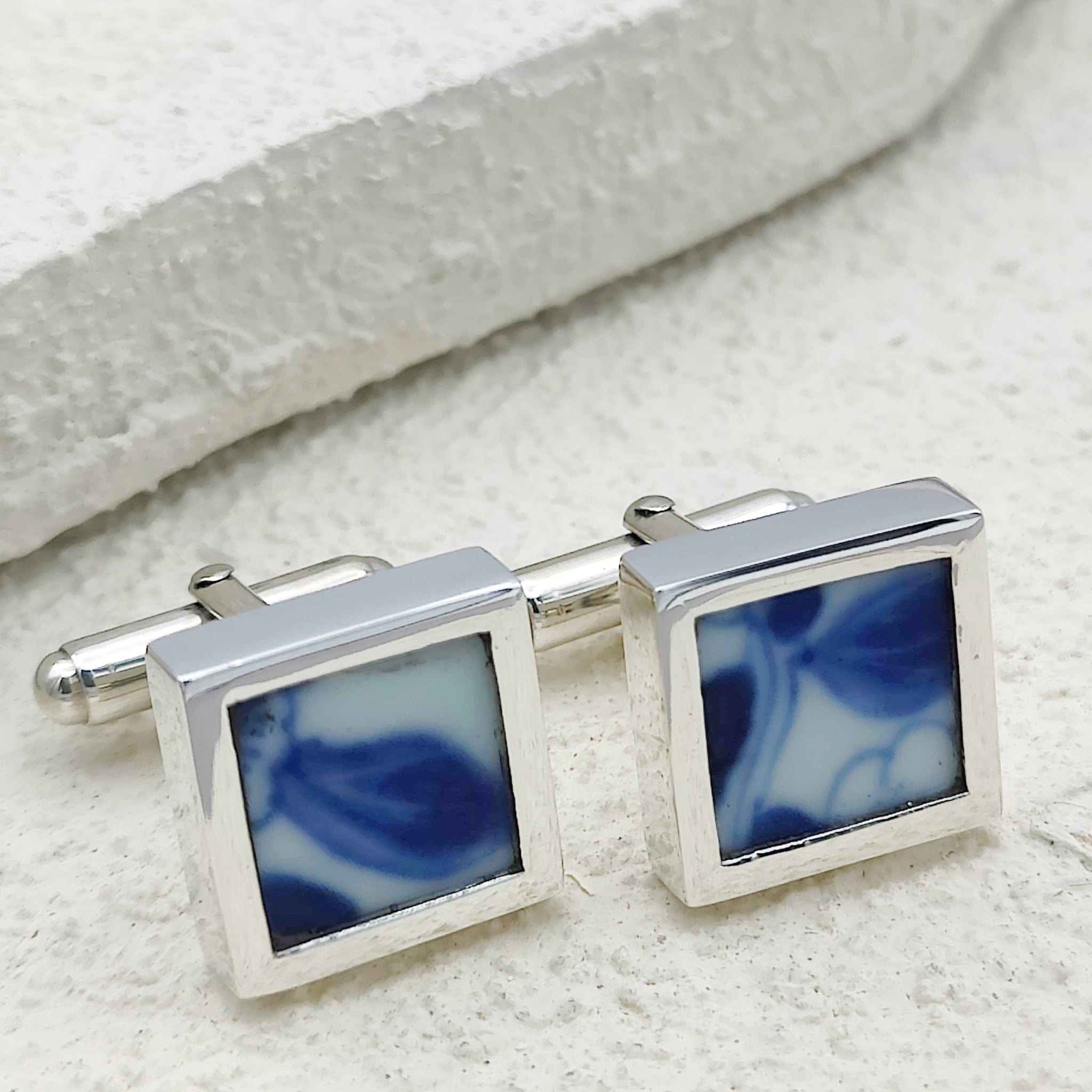 Hepburn and Hughes Minton Pottery Cufflinks | Willow Pattern | 9th Wedding Anniversary | Sterling Silver