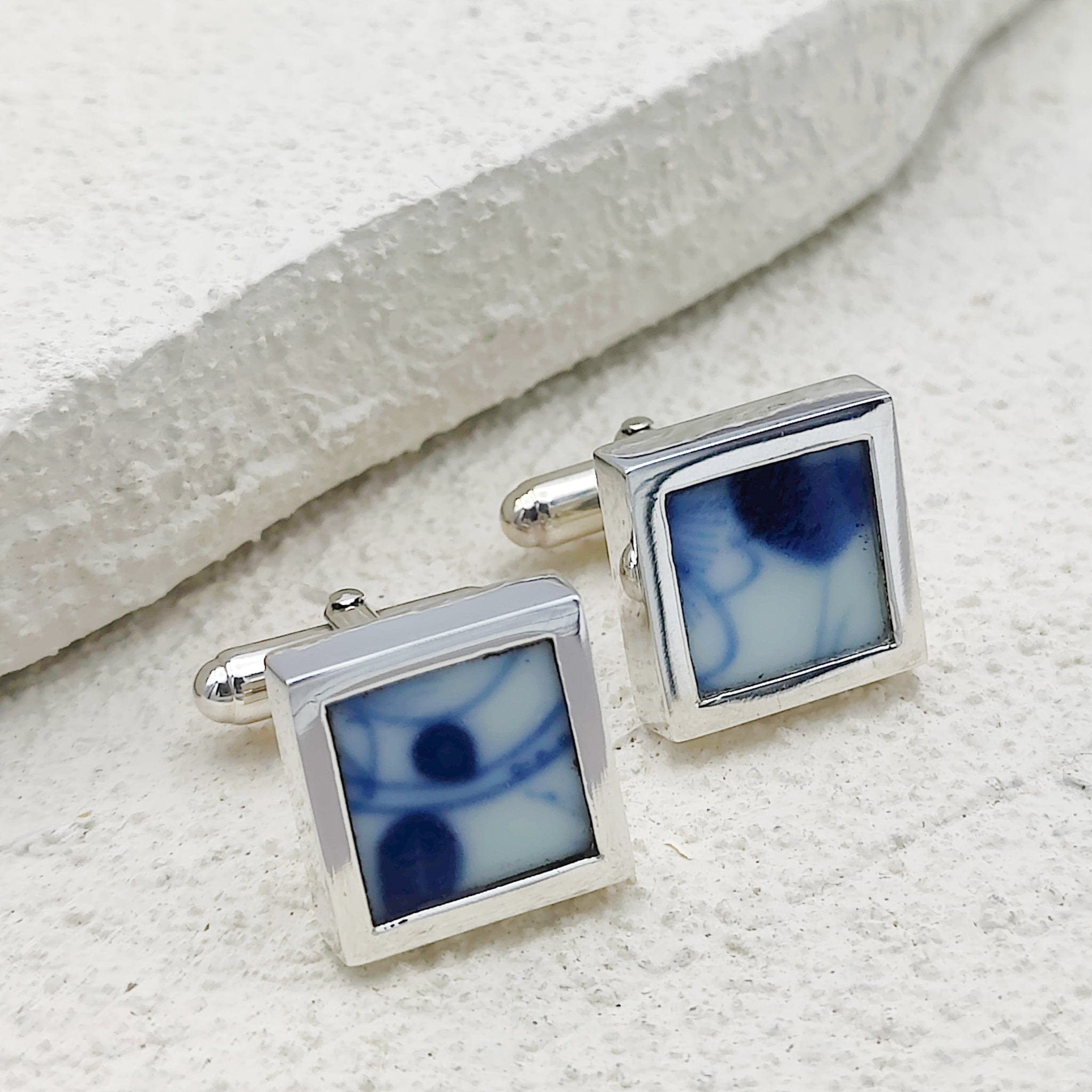Hepburn and Hughes Minton Pottery Cufflinks | Willow Pattern | 9th Wedding Anniversary | Sterling Silver