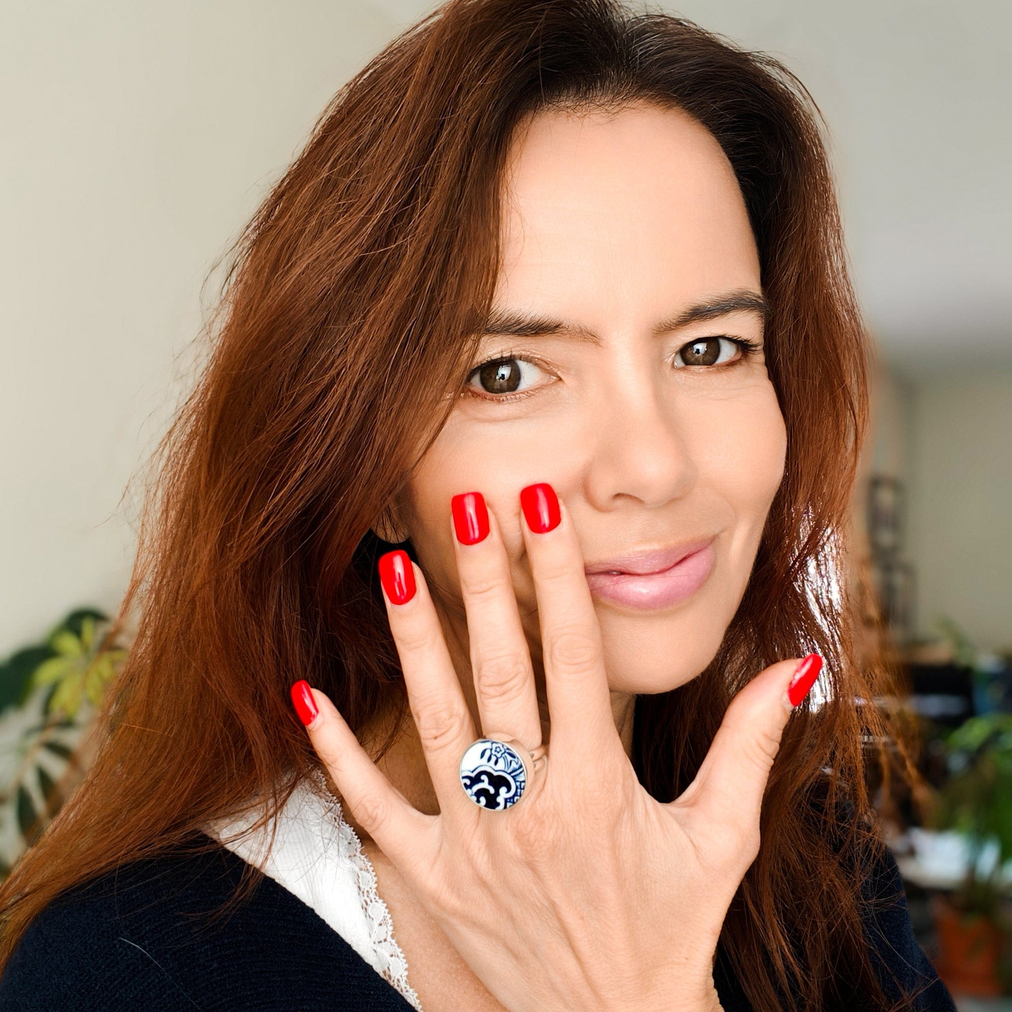 Hepburn and Hughes Minton Pottery Ring | Adjustable Band | 9th anniversary gift | Sterling Silver