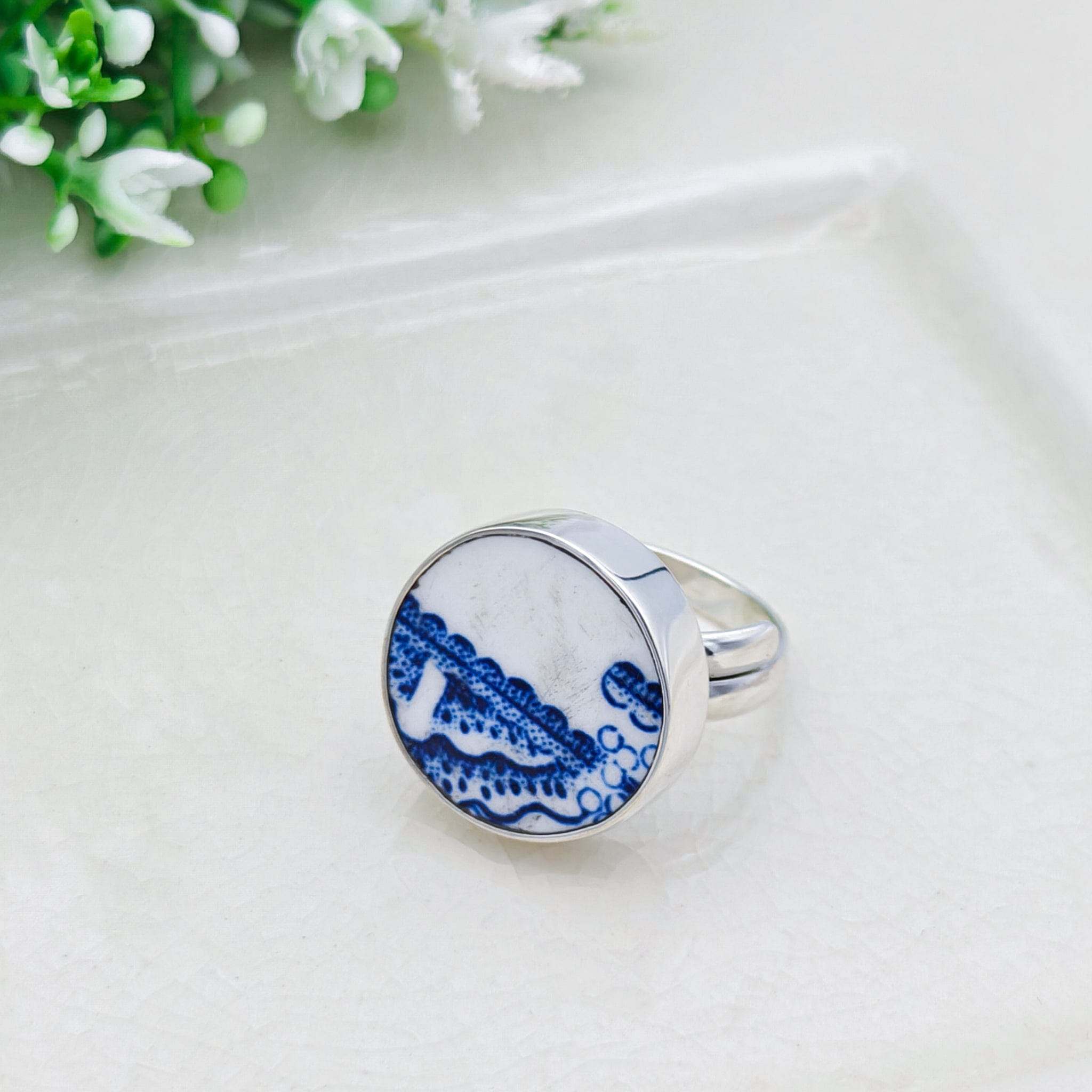 Hepburn and Hughes Minton Pottery Ring | Adjustable Band | 9th anniversary gift | Sterling Silver