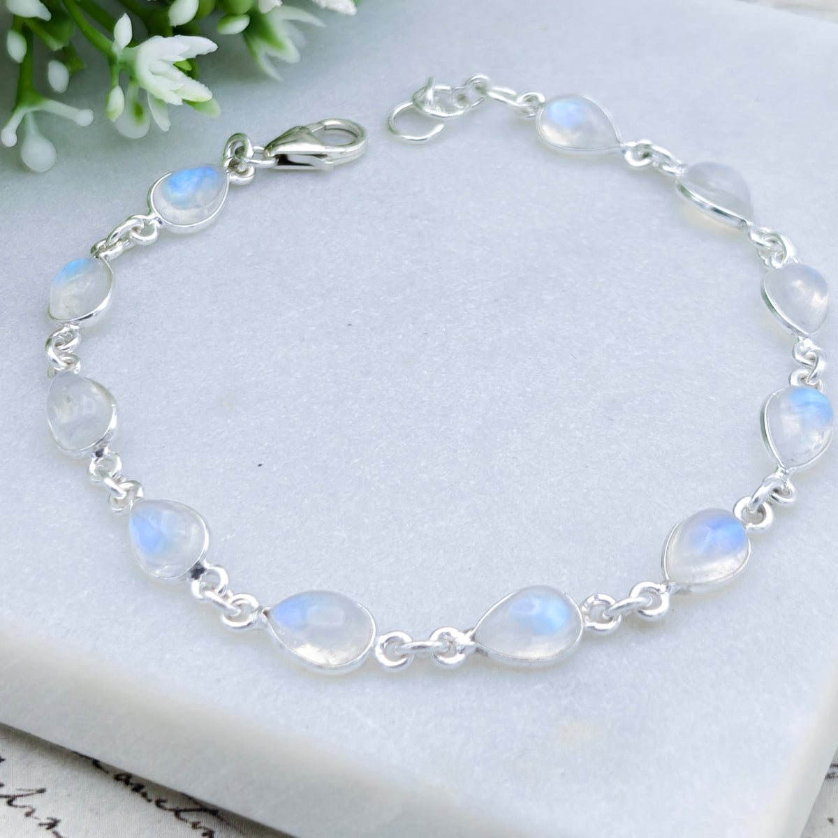 Hepburn and Hughes Moonstone Bracelet in Sterling Silver | 11 Gemstones | June Birthstone