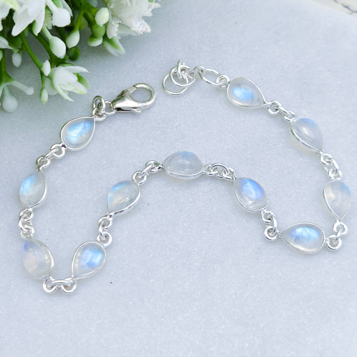 Hepburn and Hughes Moonstone Bracelet in Sterling Silver | 11 Gemstones | June Birthstone