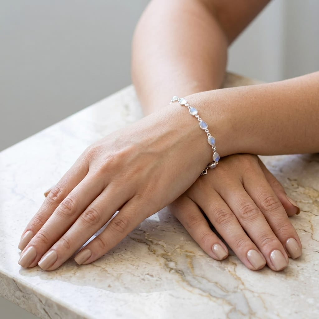 Hepburn and Hughes Moonstone Bracelet in Sterling Silver | 11 Gemstones | June Birthstone