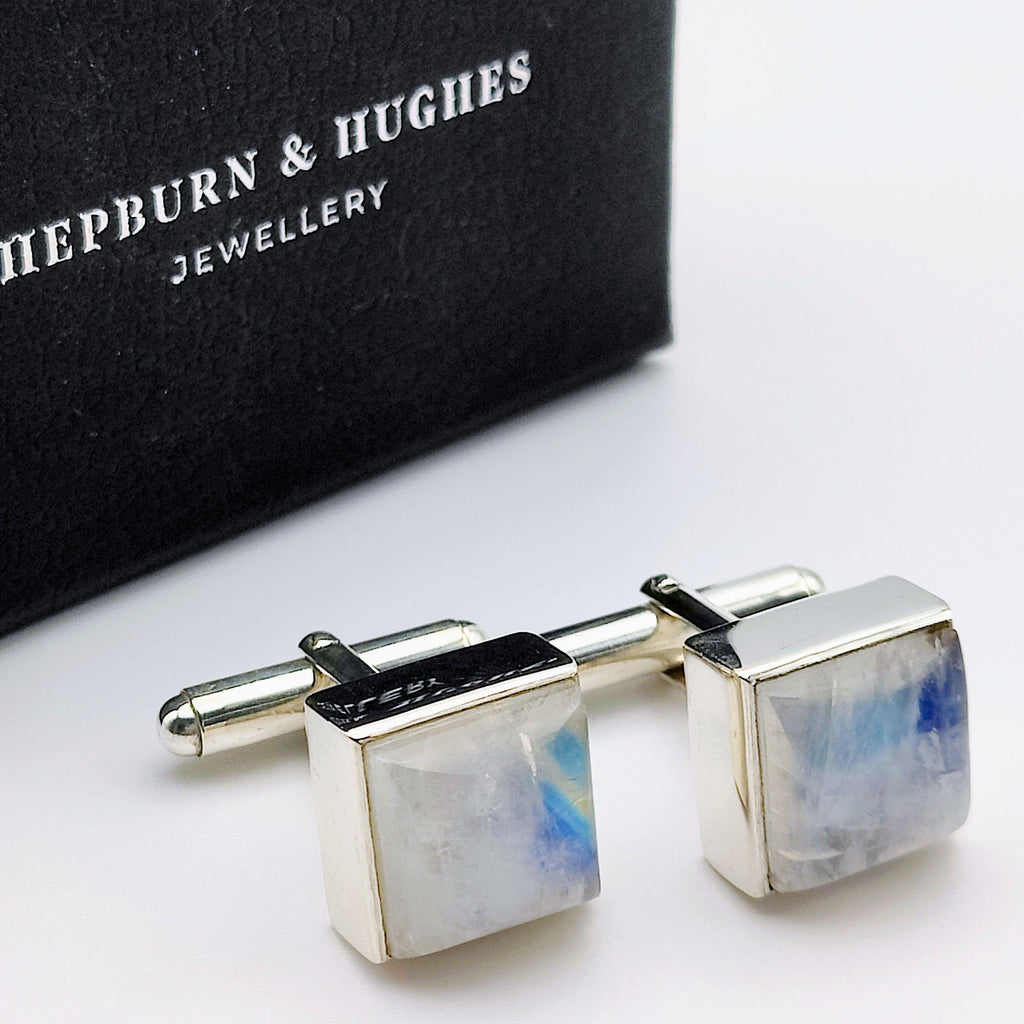 Hepburn and Hughes Moonstone Cufflinks | June Birthstone Gift | Sterling Silver