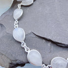 Hepburn and Hughes Moonstone Gemstone Bracelet | 11 teardrops | June Birthstone | Sterling Silver