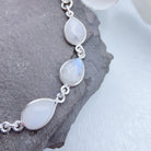 Hepburn and Hughes Moonstone Gemstone Bracelet | 11 teardrops | June Birthstone | Sterling Silver