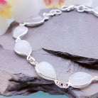 Hepburn and Hughes Moonstone Gemstone Bracelet | 11 teardrops | June Birthstone | Sterling Silver