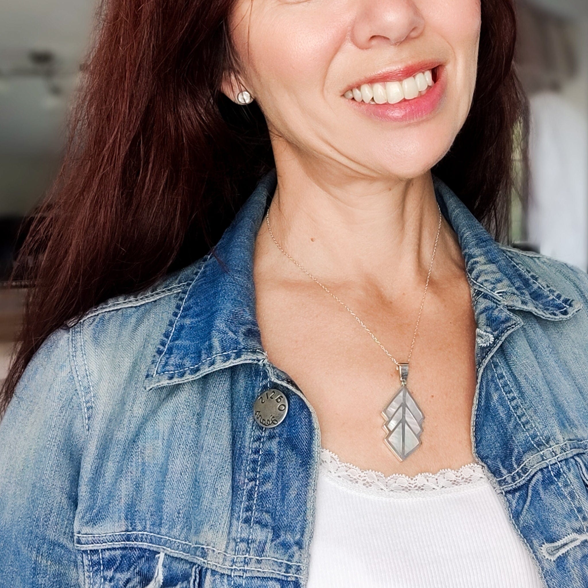 Hepburn and Hughes Mother of Pearl Art Deco Pendant | 3rd Anniversary | Sterling Silver