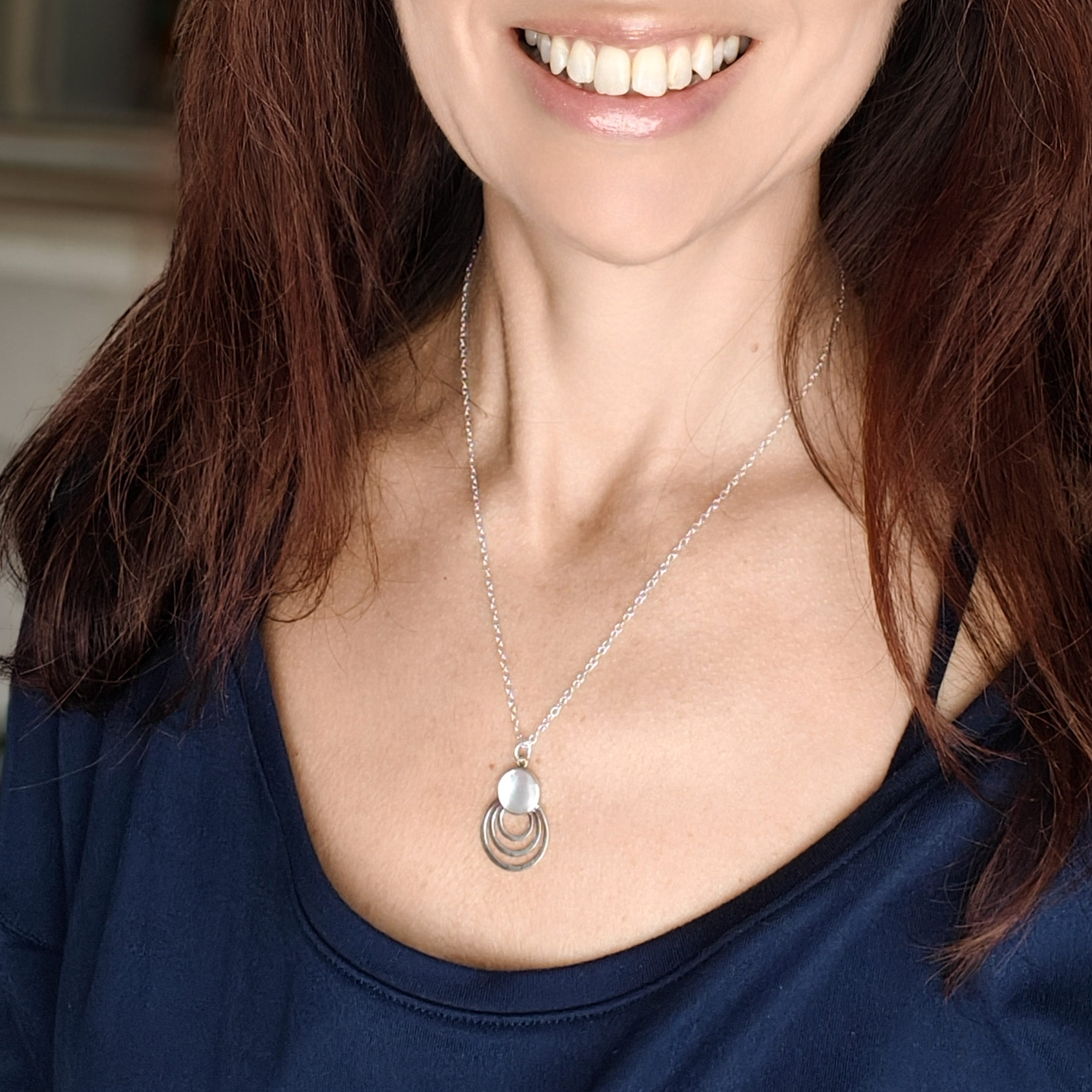 Hepburn and Hughes Mother of Pearl circle pendant in sterling silver | June Birthday Gift
