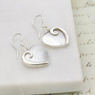 Hepburn and Hughes Mother of Pearl Hanging Heart Earrings in Sterling Silver | June Gift