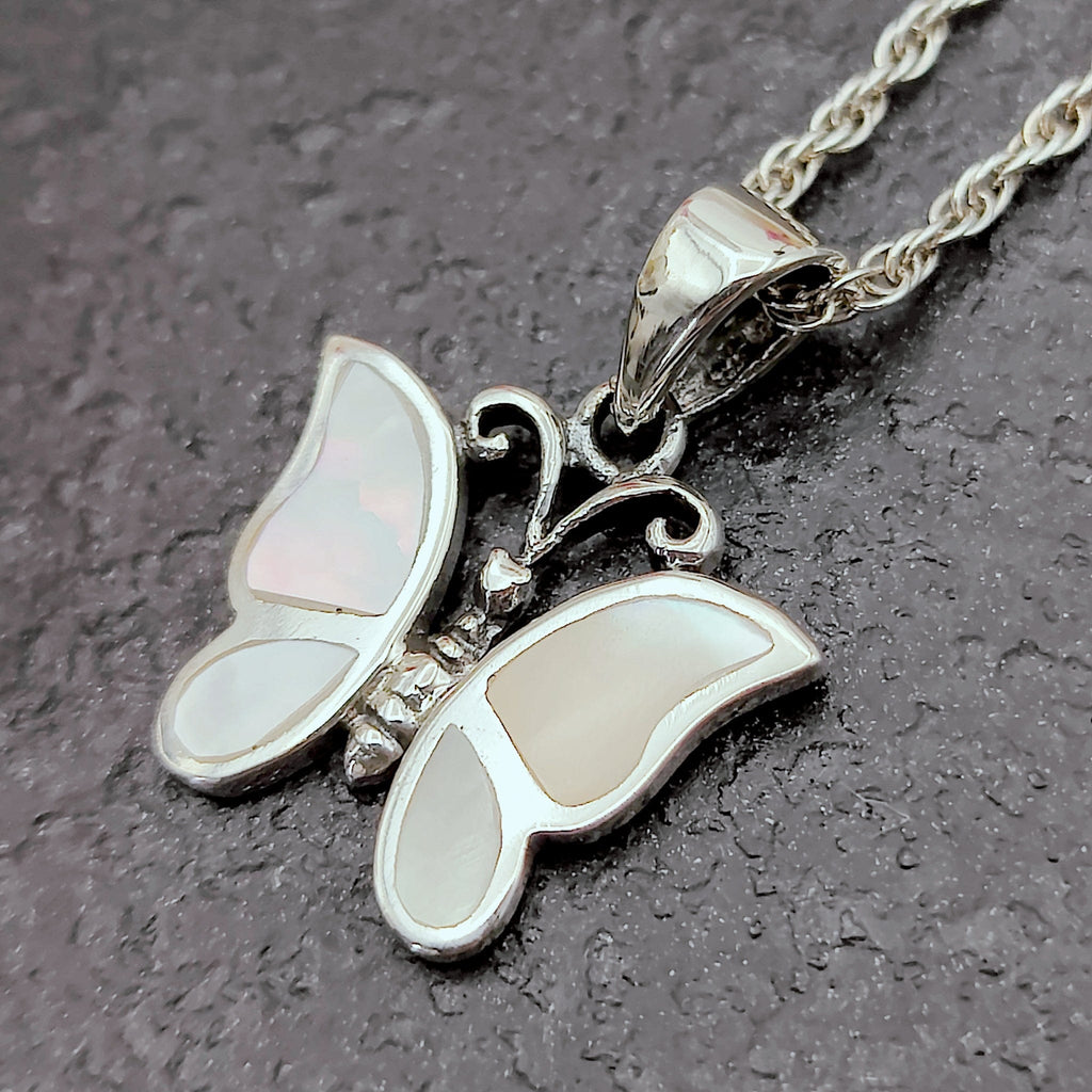 Hepburn and Hughes Mother of Pearl Pendant | 20mm Butterfly | June Birthday | Sterling Silver