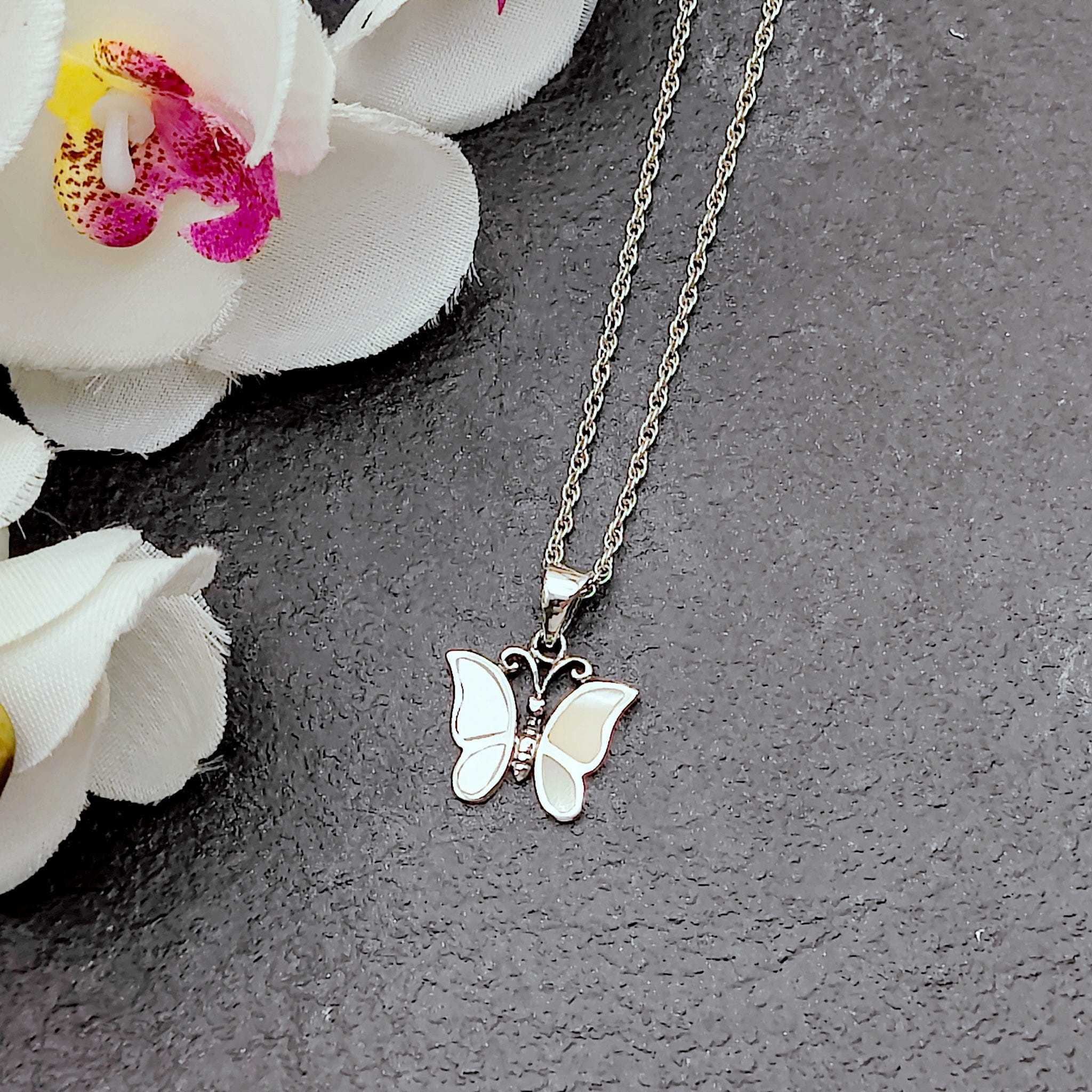 Mother of Pearl Pendant 20mm Butterfly June Birthday Sterling Si Hepburn Hughes