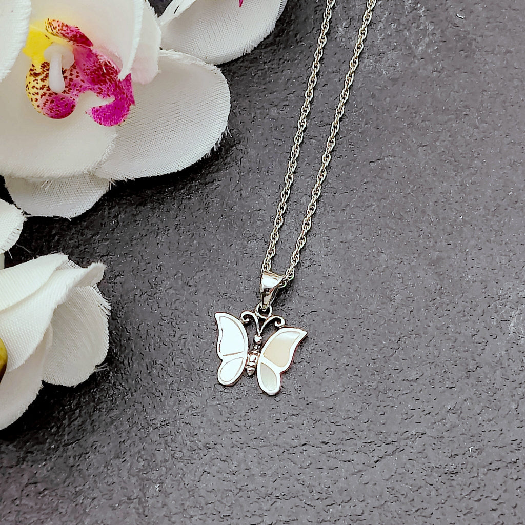 Hepburn and Hughes Mother of Pearl Pendant | 20mm Butterfly | June Birthday | Sterling Silver